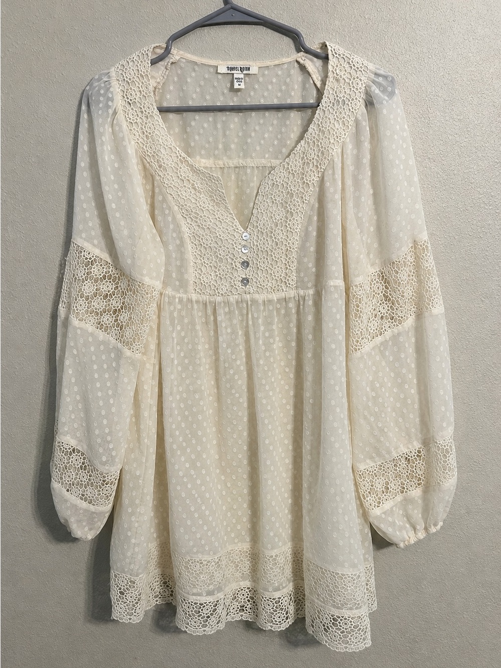 Daniel Rainn Size M Ivory Swiss Dot Lace Boho Peasant Blouse